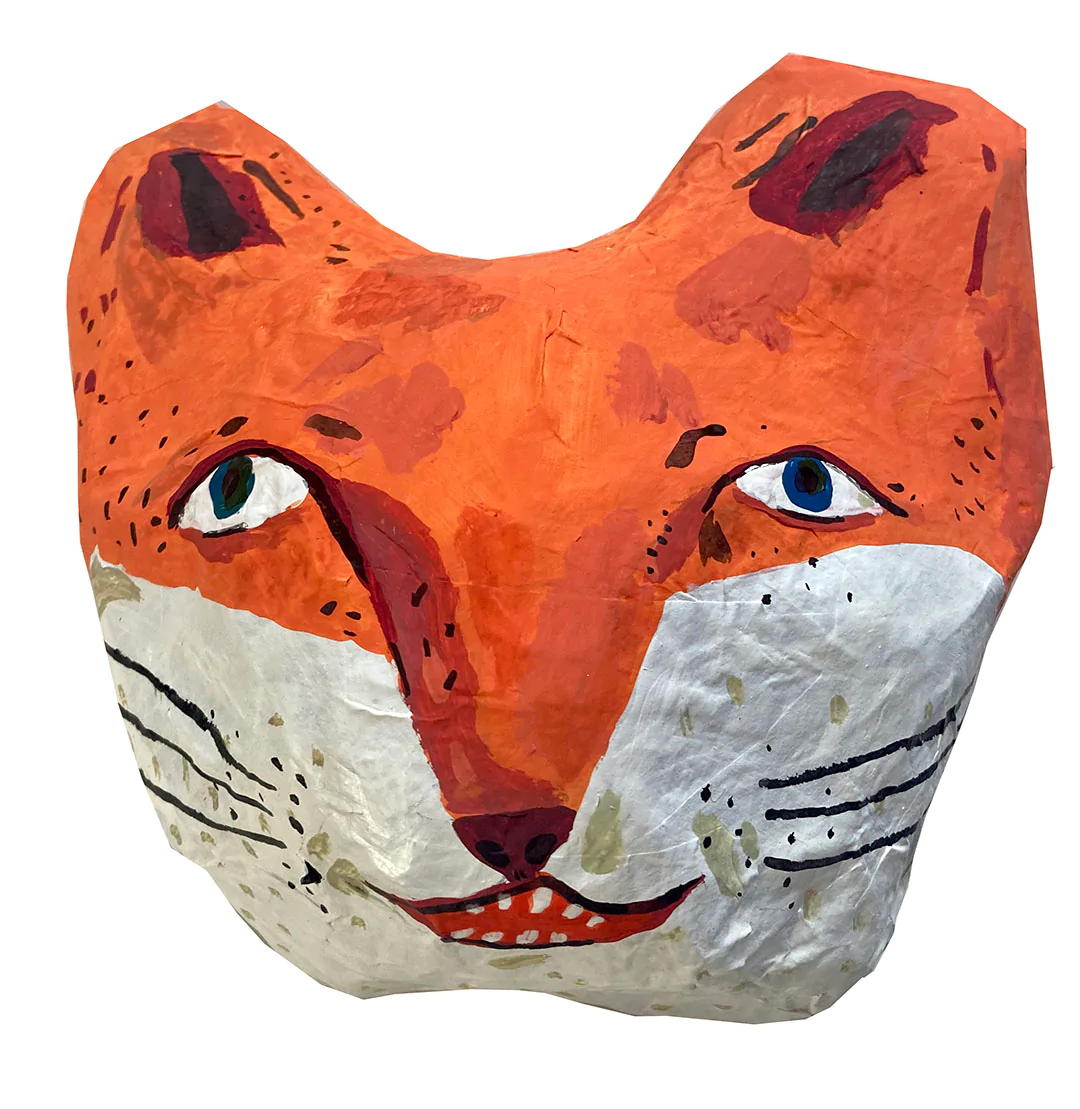 gouache paint on paper mache tiger face
