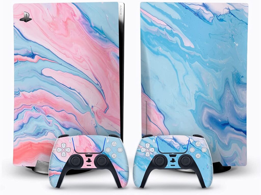 painted controllers with gaming console