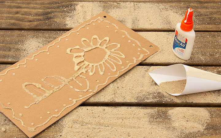glued sand art on thin wooden plank-passionthursday.com